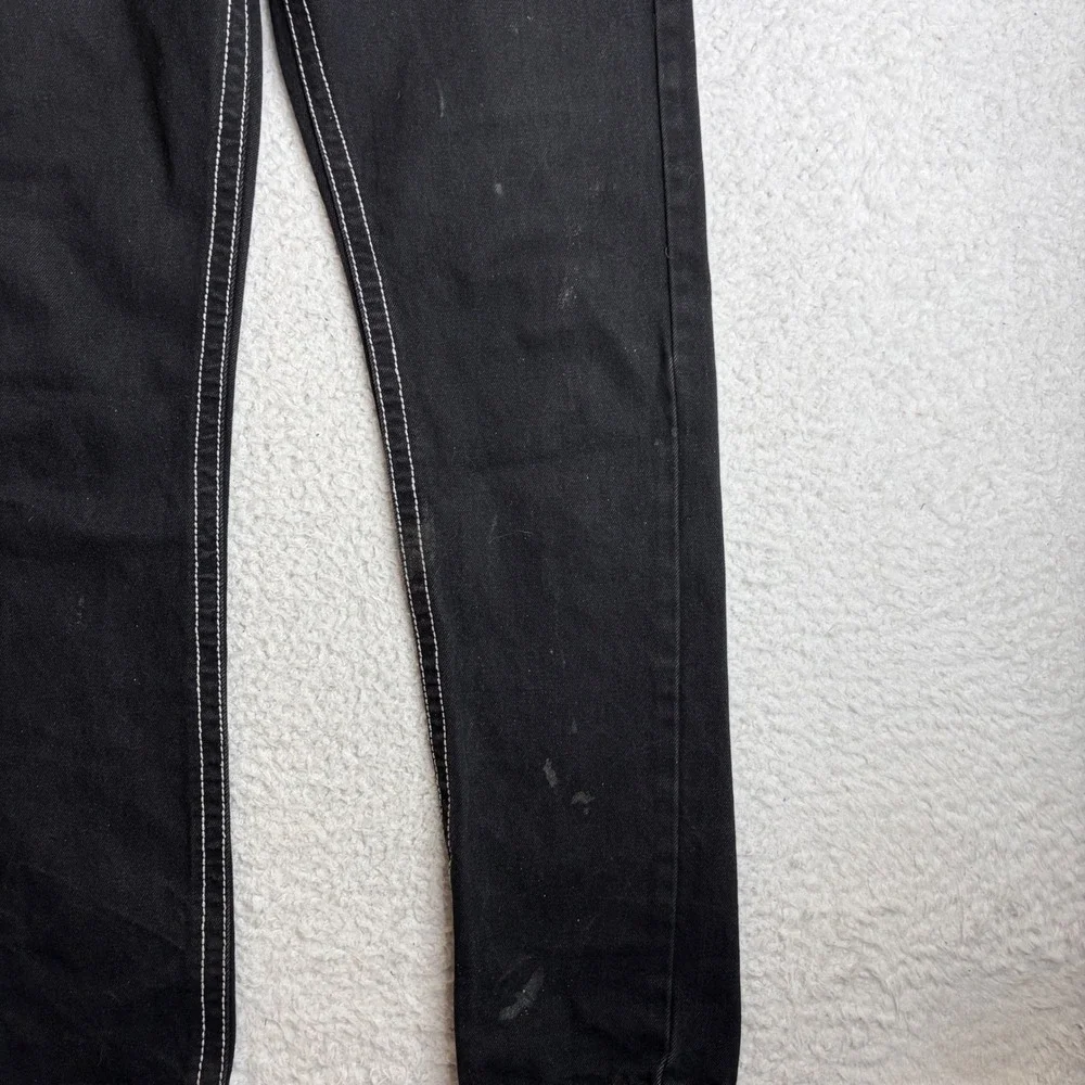 True Religion Joey Super T Black Jeans White Contrast Stitch Straight Leg 32